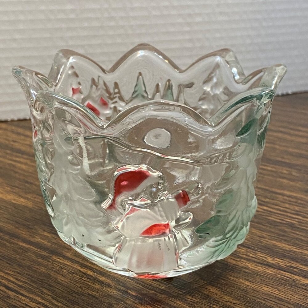 Celebrations By Mikasa Winter Scene Glass Bells Christmas Votive Candle Holder‎